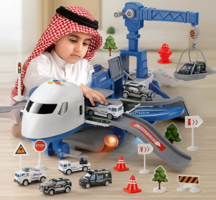 طائرة العاب بوليس زرقاء ضخمة مع سيارات أطفال